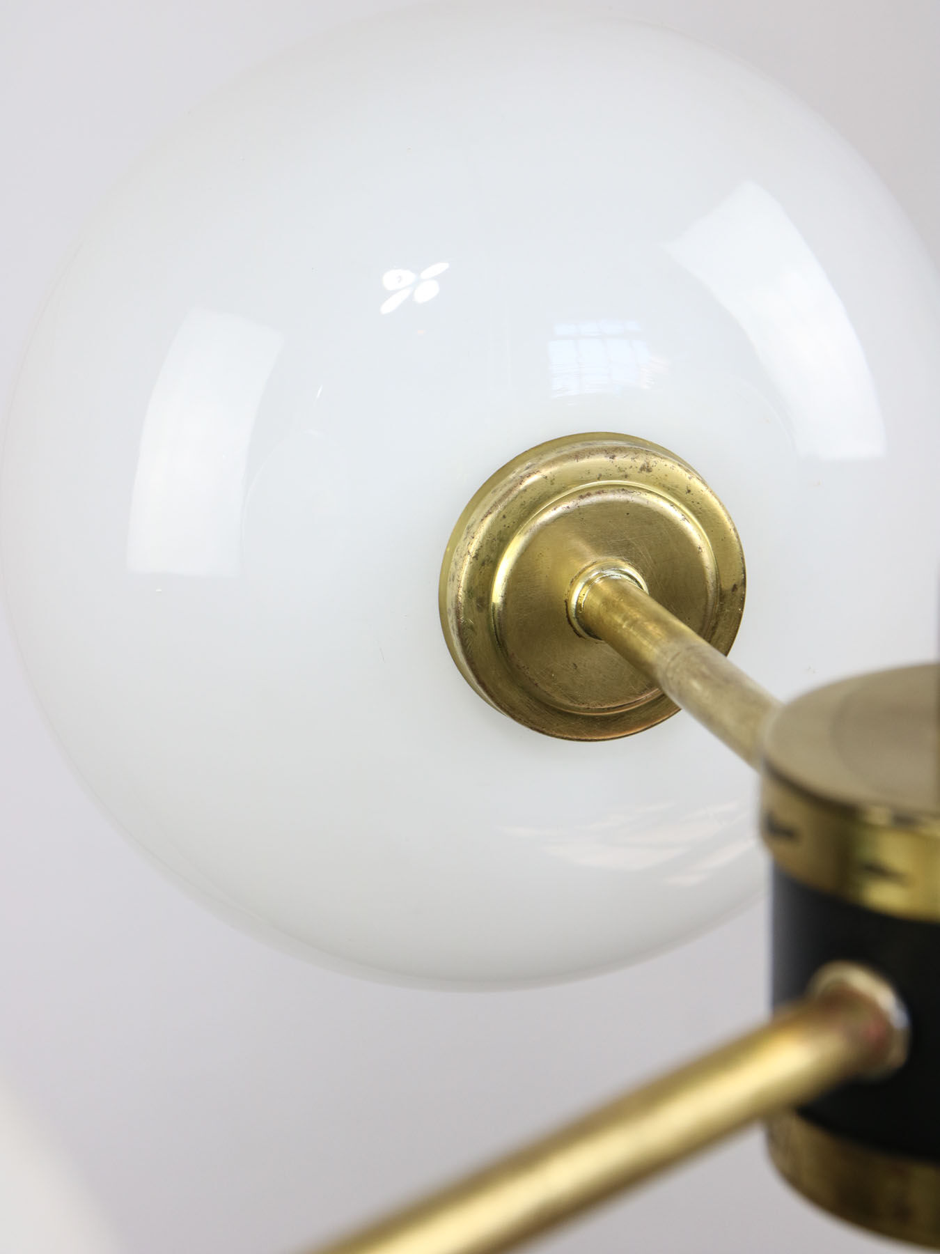 Mid-century brass and opaline glass chandelier