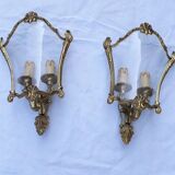 Pair of bronze and glass wall lights