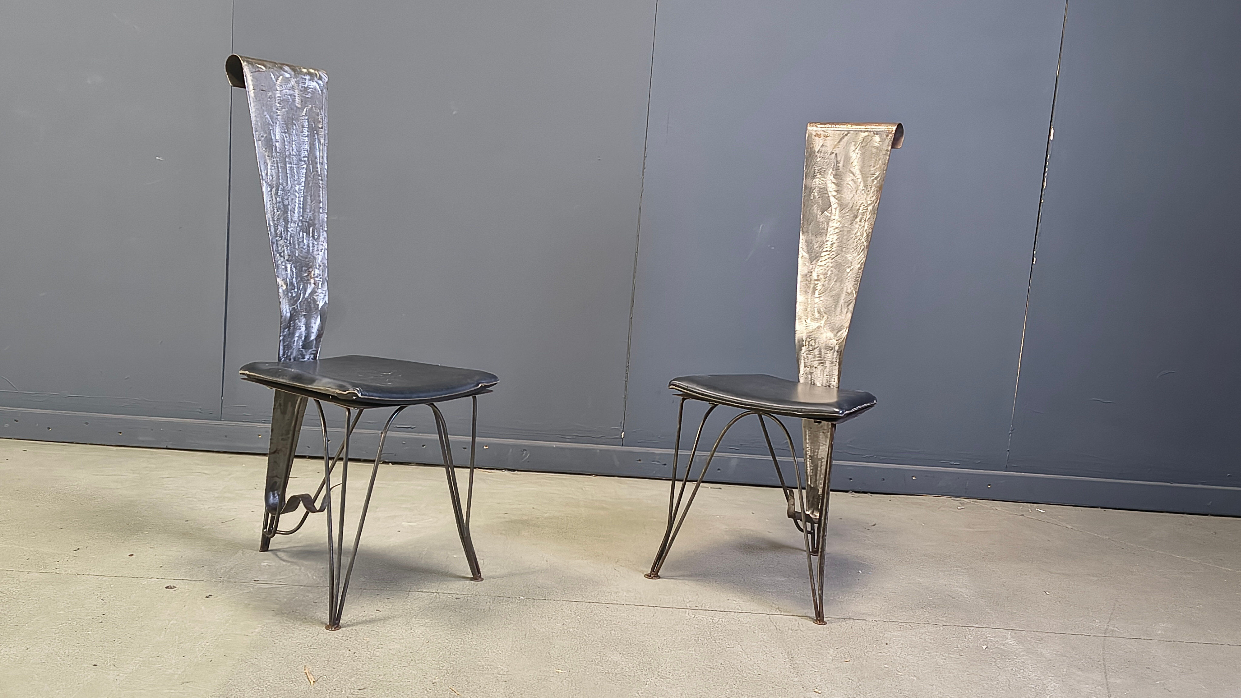 Hand crafted steel and stone dining set, 1970s