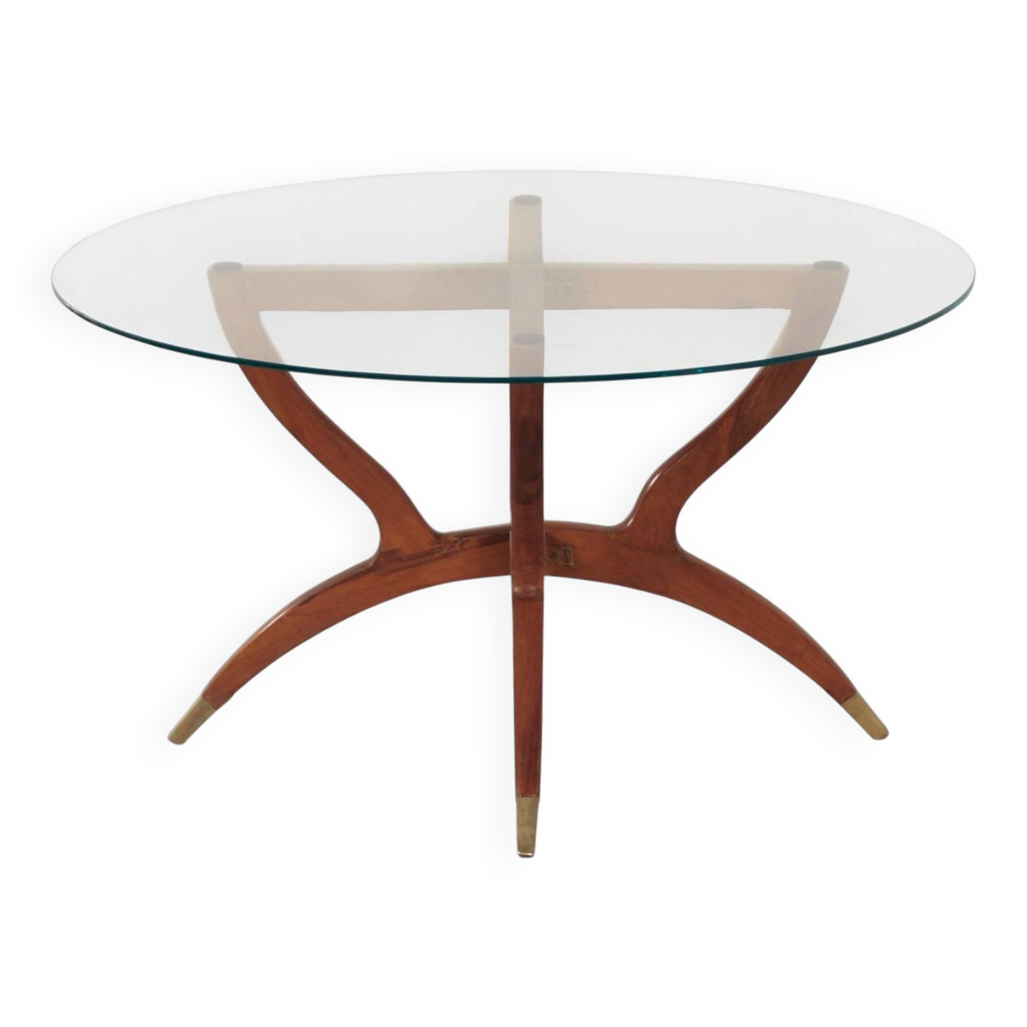 Italian coffee table with teak hairpin legs and brass feet, 1960s