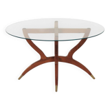 Table basse italienne avec pieds en épingle en teck et pieds en laiton, années 1960