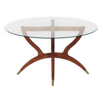 Table basse italienne avec pieds en épingle en teck et pieds en laiton, années 1960