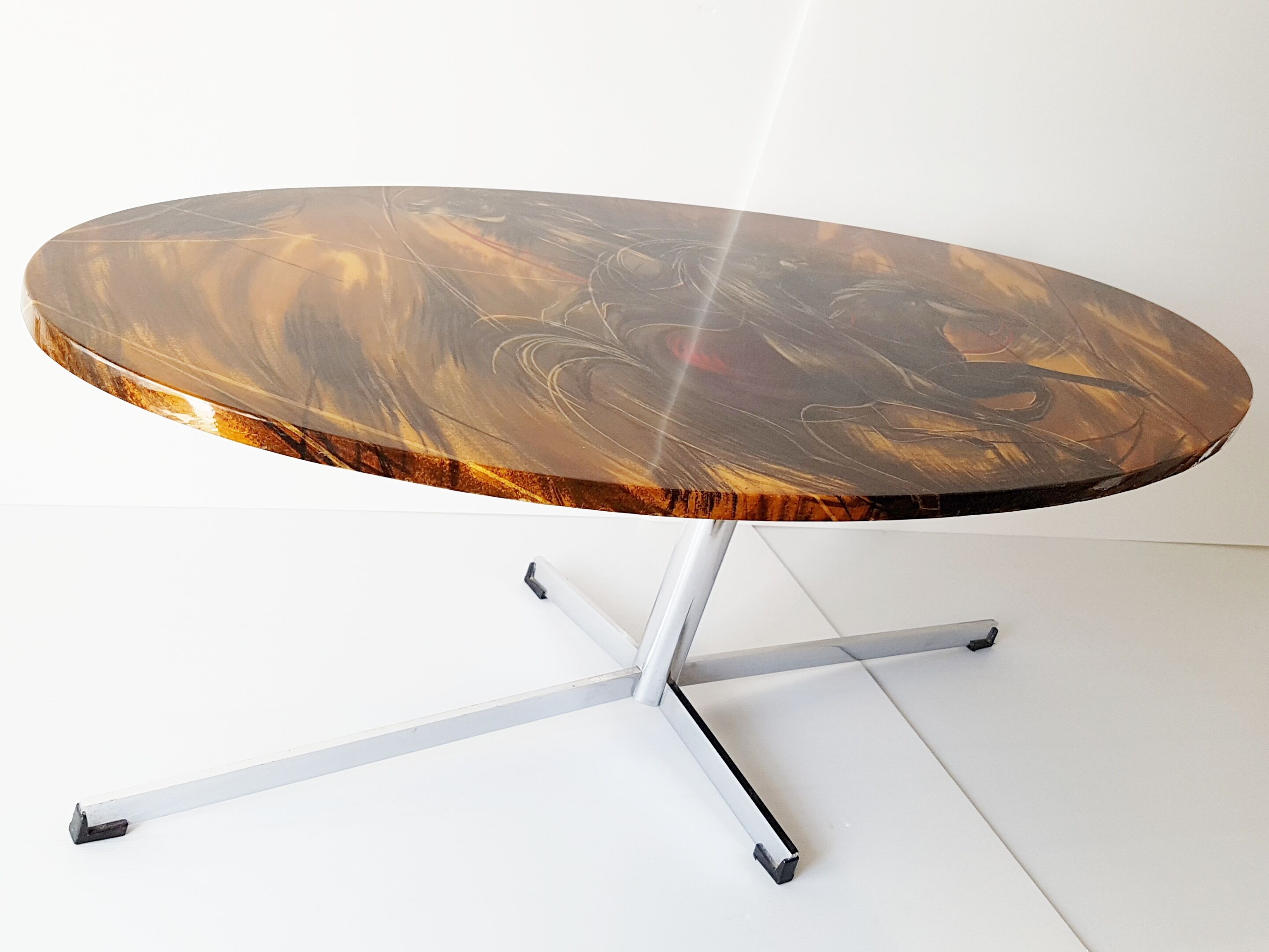 Coffee table in 1960 1970 vintage horses plastic resin & chrome 60's 70's