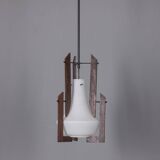 VINTAGE 1950S WOOD AND GLASS CHANDELIER DESIGNED BY ICO PARISI
