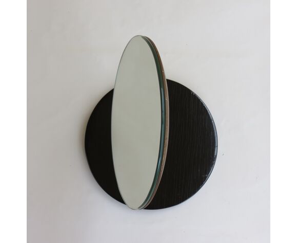Miroir circulaire de la boutique de chapeaux des années 1950 sur support  ébène noir | Selency