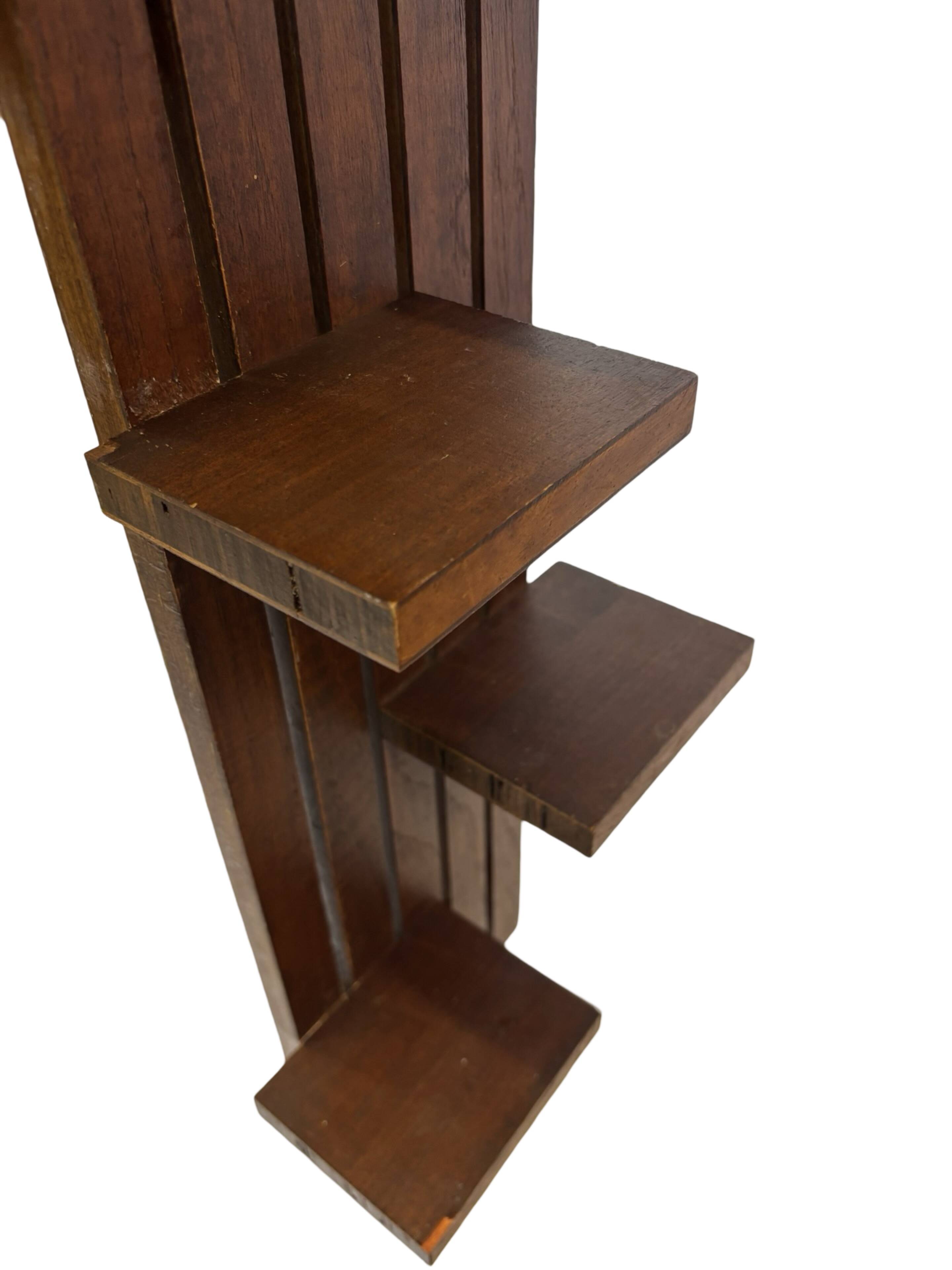 vintage wall shelf plant support, decoration oak wood