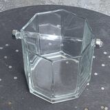 Ice bucket made in France in transparent faceted glass, stainless steel handle
