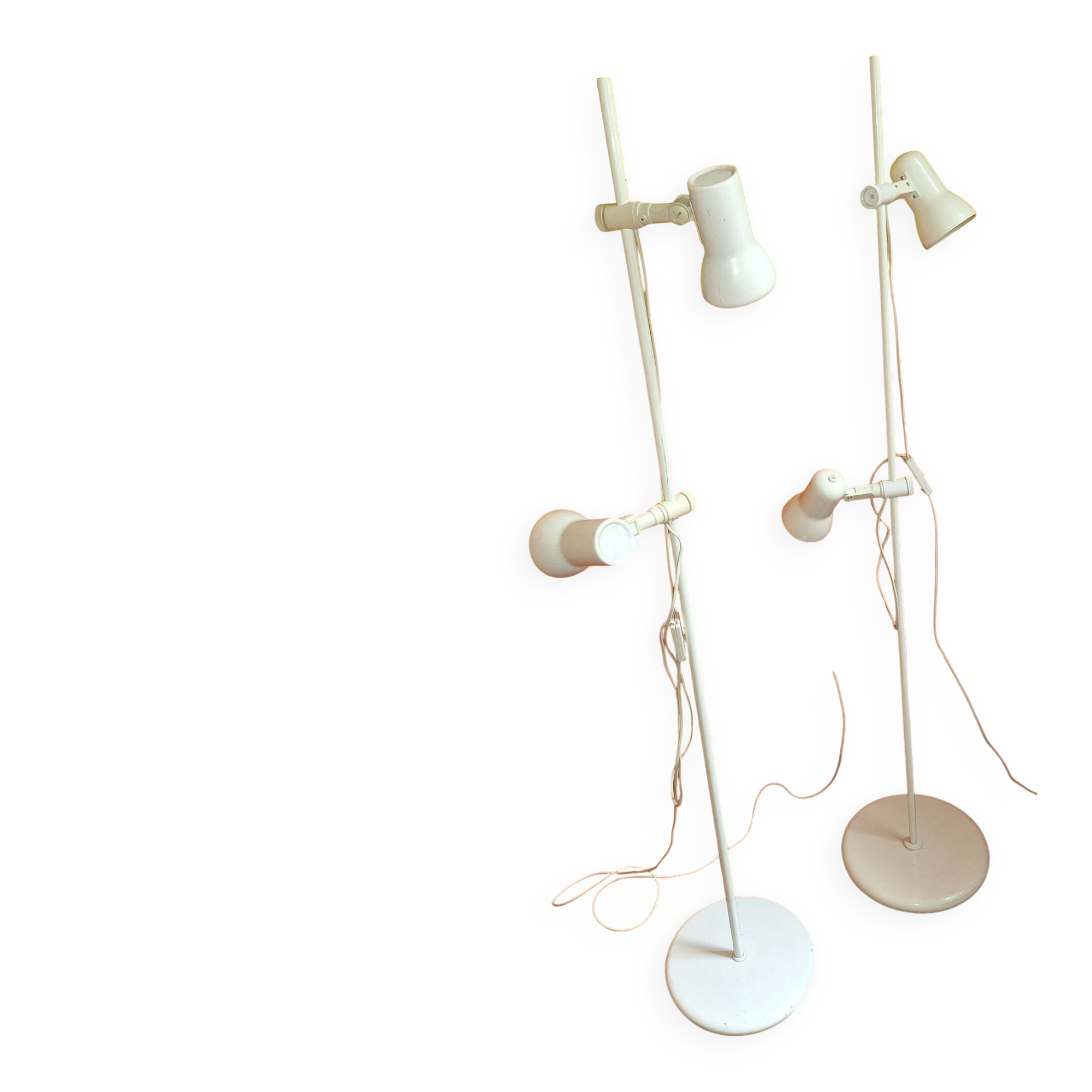 Pair of Italian multi-adjustable floor lamps with 2 spotlights, 1970s