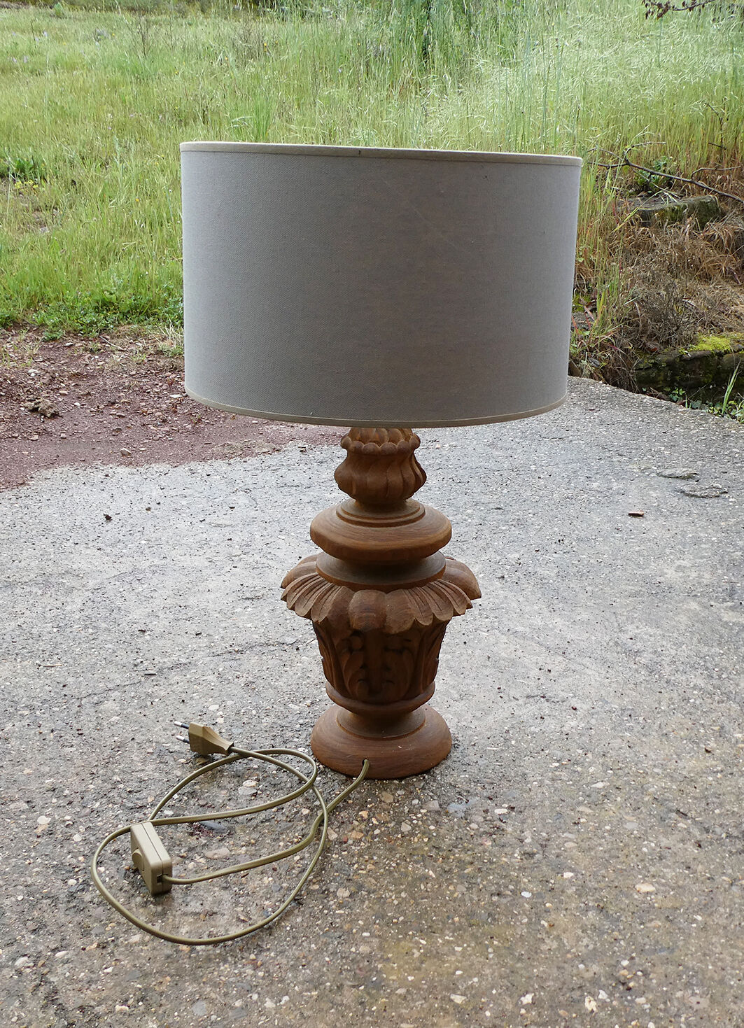 Vintage sculpted lamp and fabric lampshade