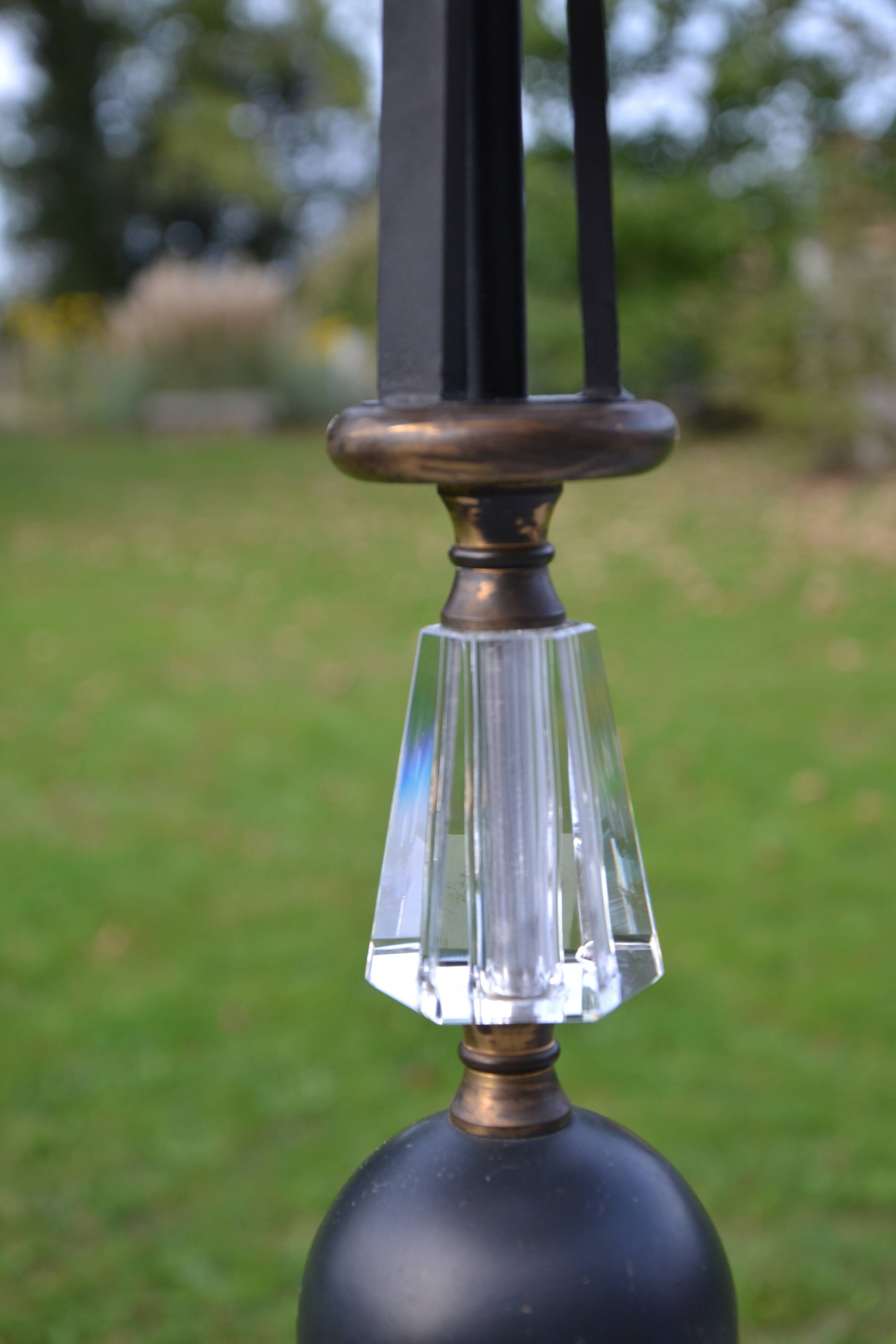 Vintage Sèvres crystal and wrought iron floor lamp from the 1950s