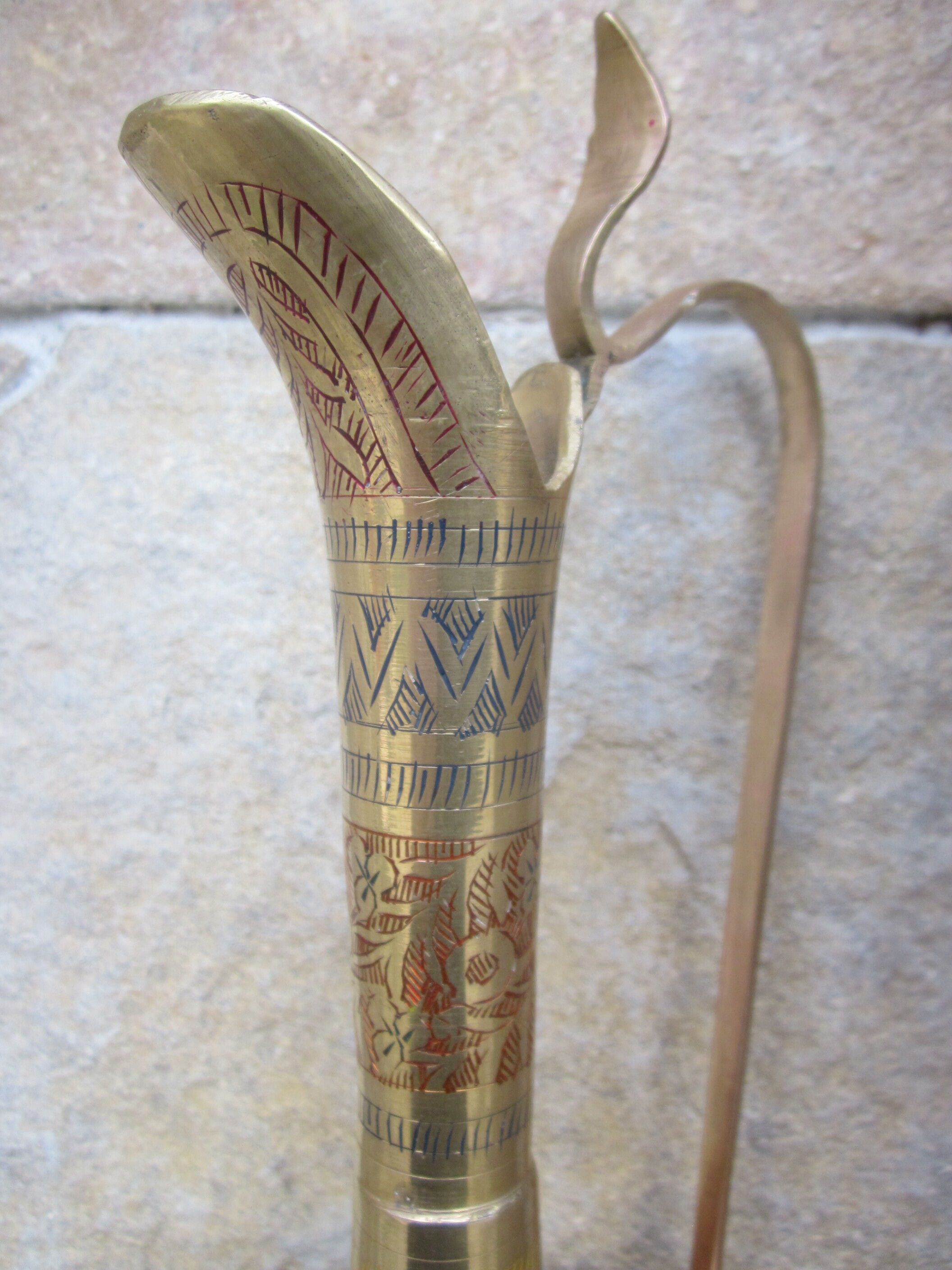 Indian brass ewer: inlaid plant motifs
