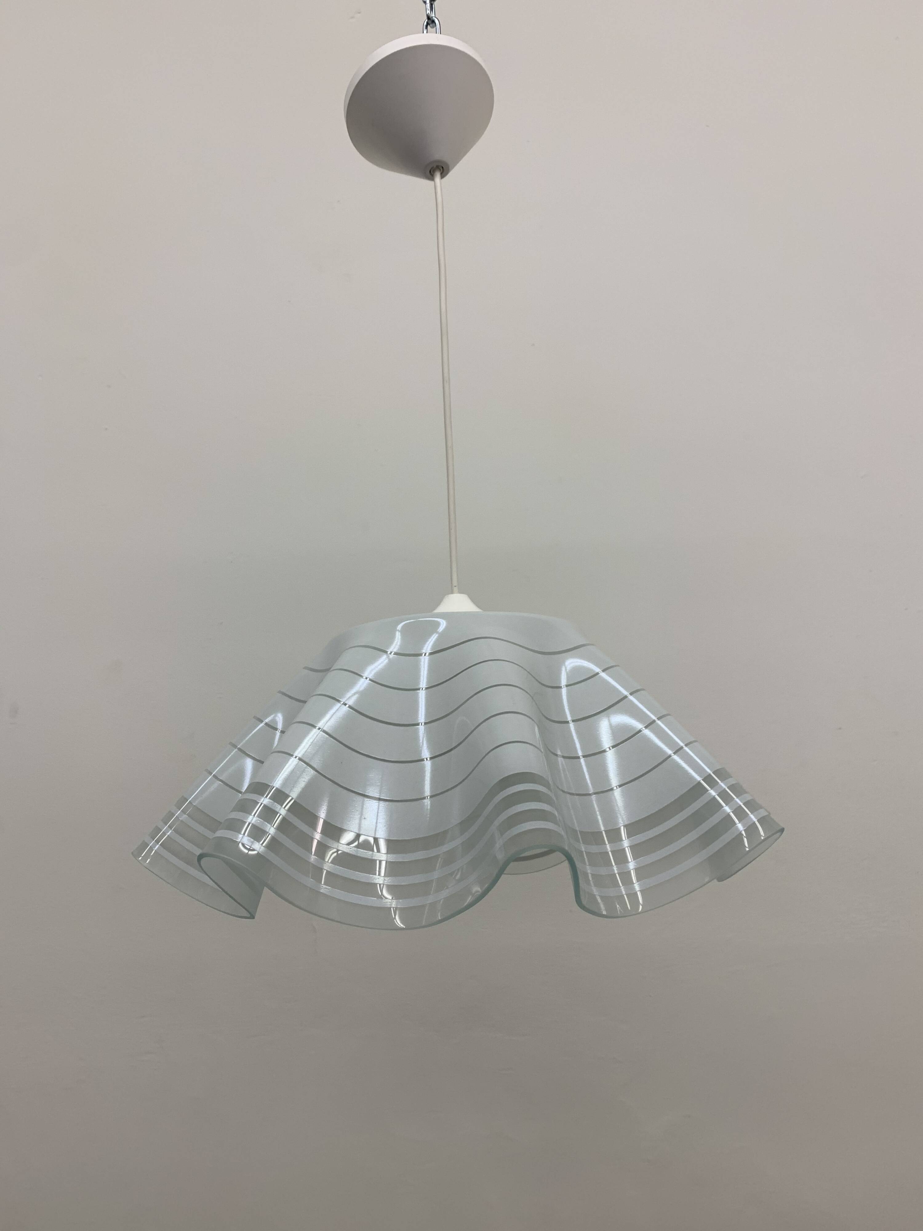 Mid-century minimalist folded glass hanging lamp, 1980’s