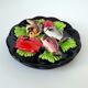 Flat wall plate ceramic Vallauris. Fish, crab, shellfish