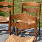 6 solid oak and straw chairs Guillerme et Chambron