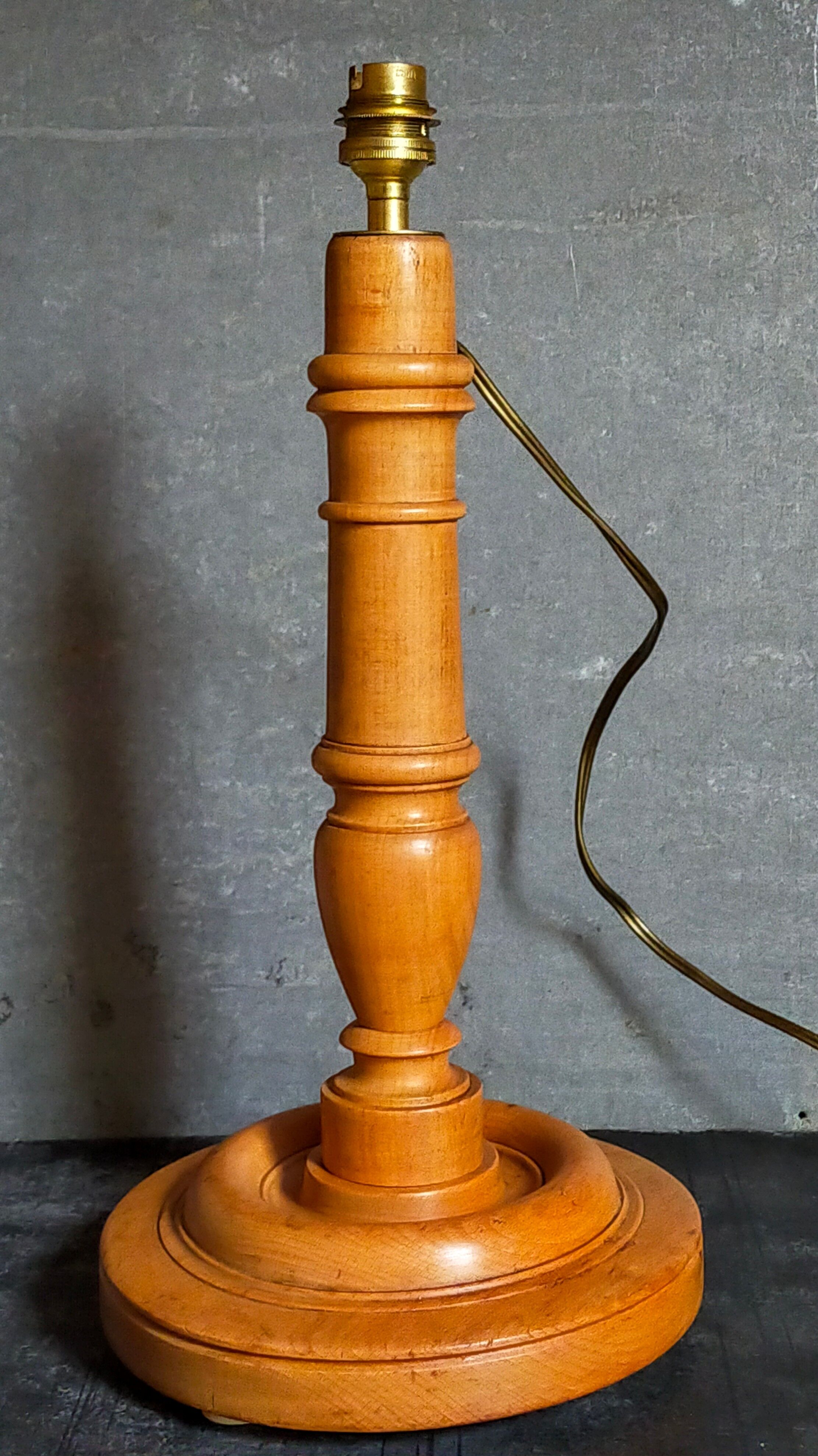 Old solid turned wooden lamp base