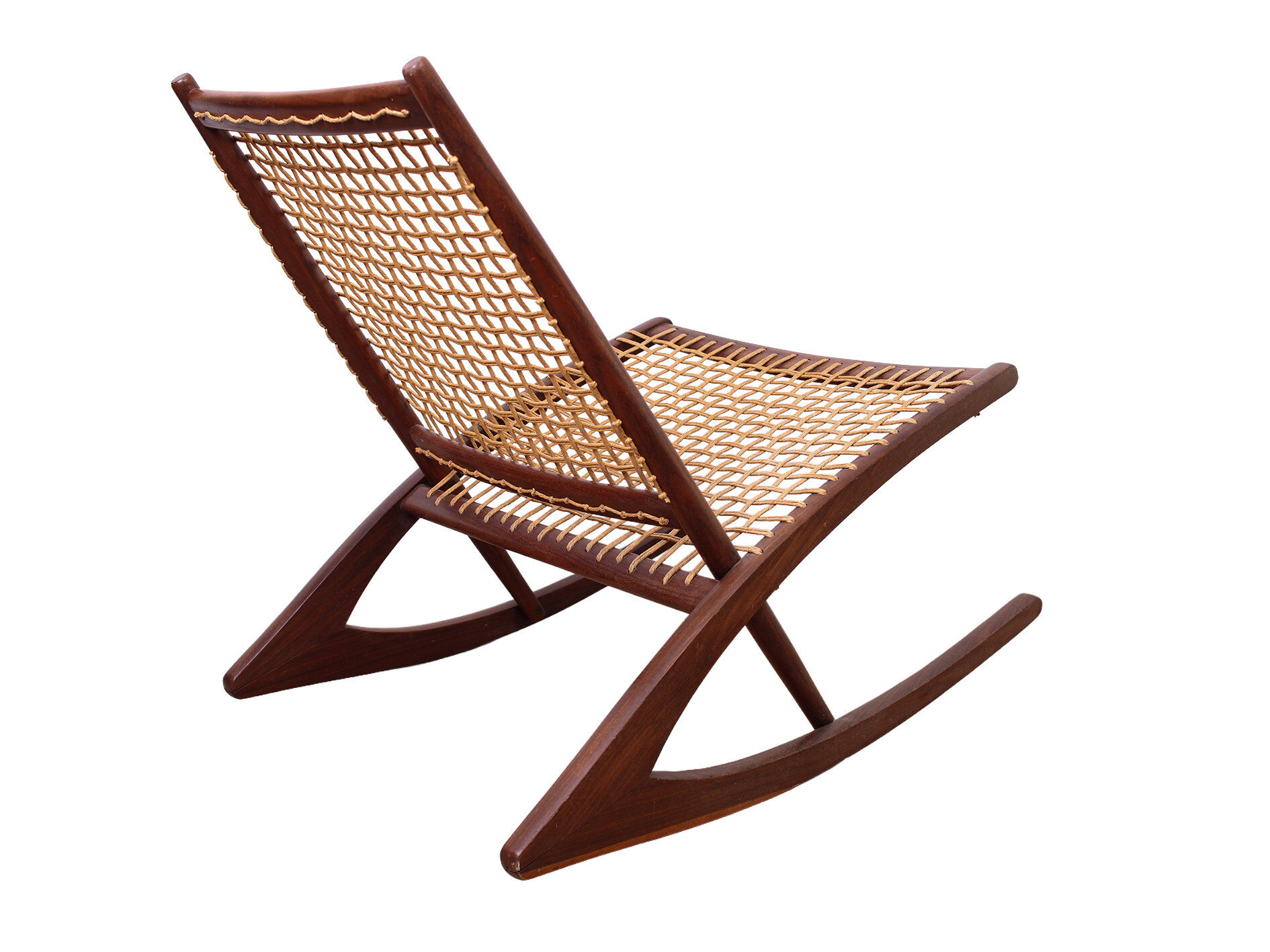 Rocking chair de style Fredrik Kayser des années 50 en teck.