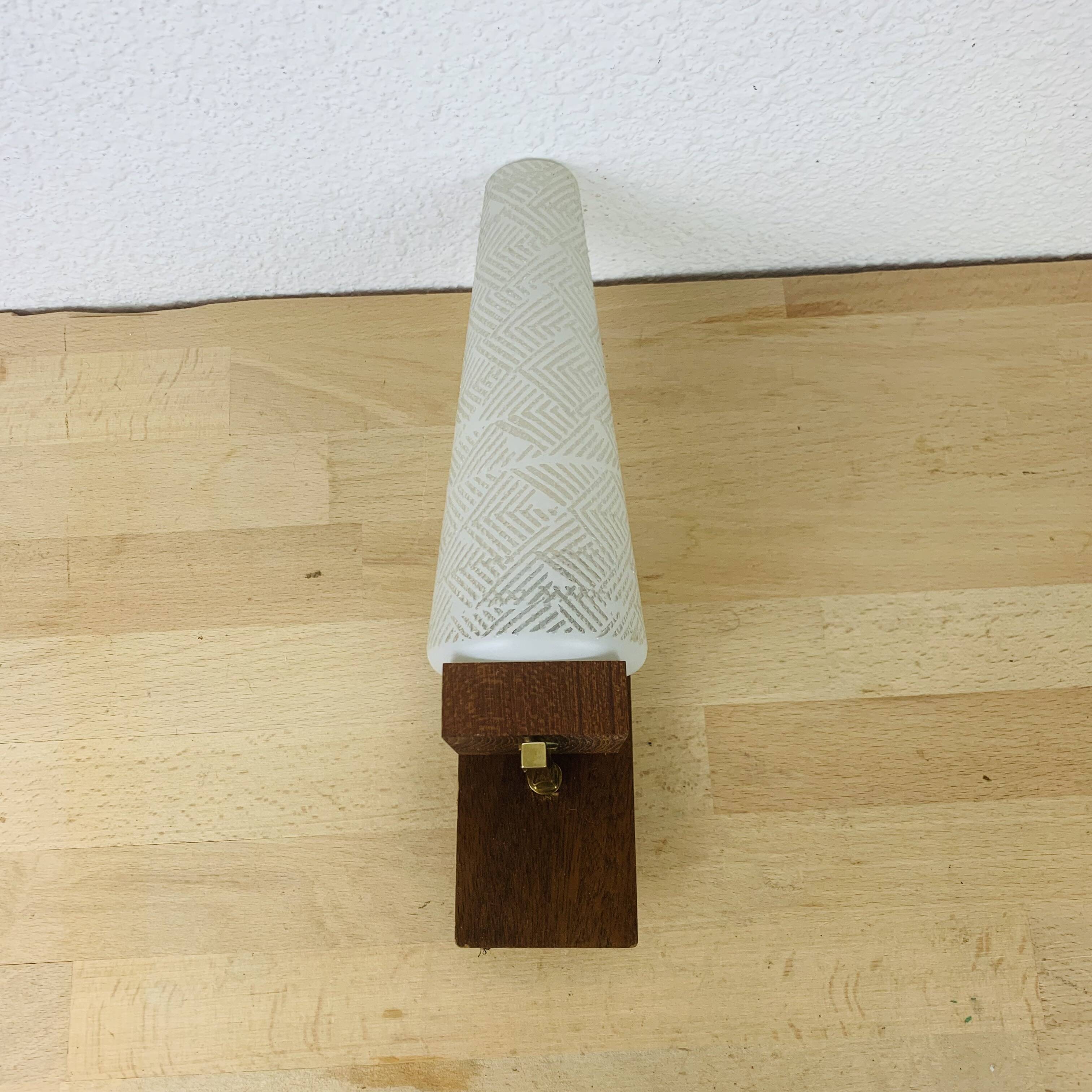 Scandinavian opaline teak wall light from the 60s