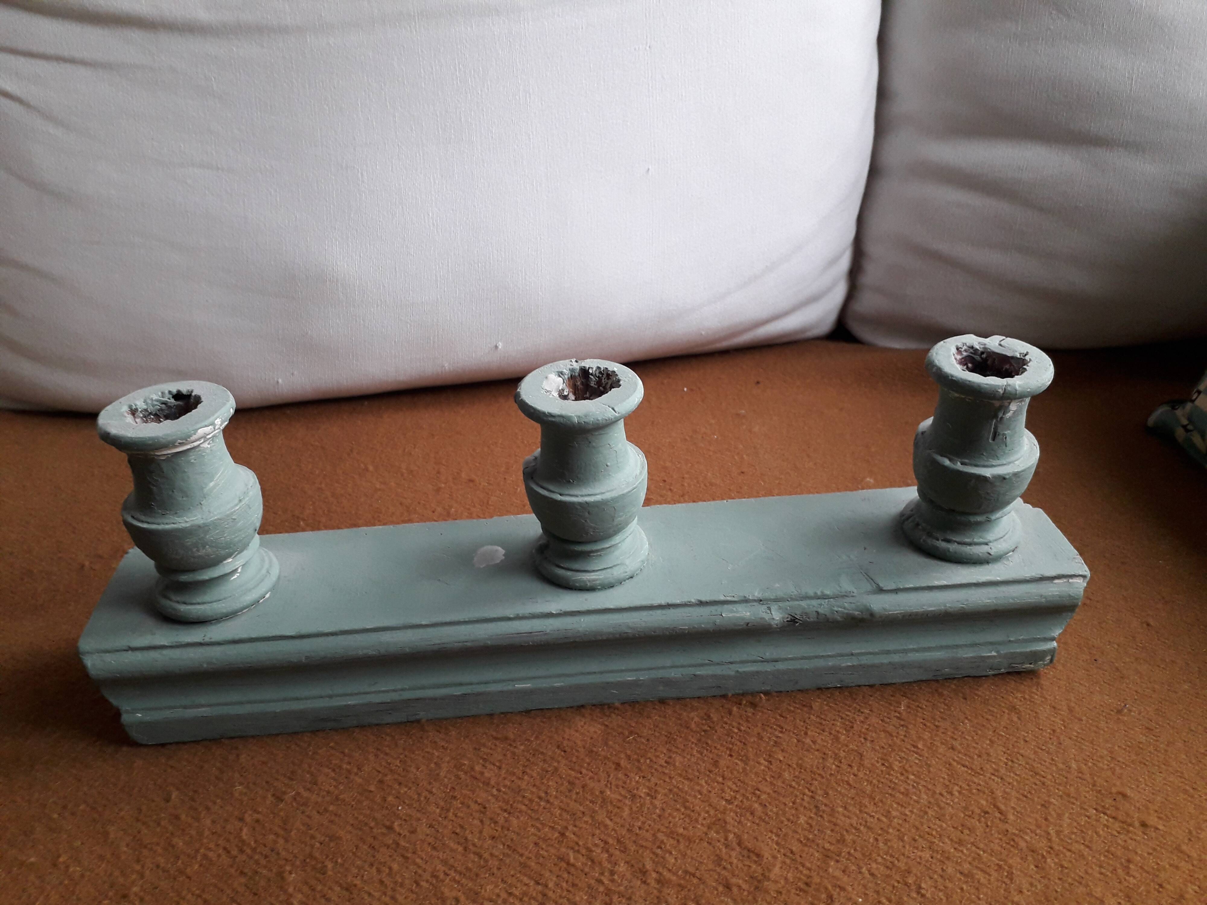 Vintage candle holder 3 candles in carved solid wood