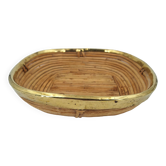 Square pocket cup truncated corners rattan rimmed in brass circa 1960/70 DLG Gabriella Crespi