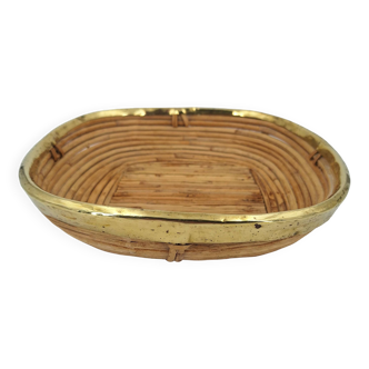 Square pocket cup truncated corners rattan rimmed in brass circa 1960/70 DLG Gabriella Crespi