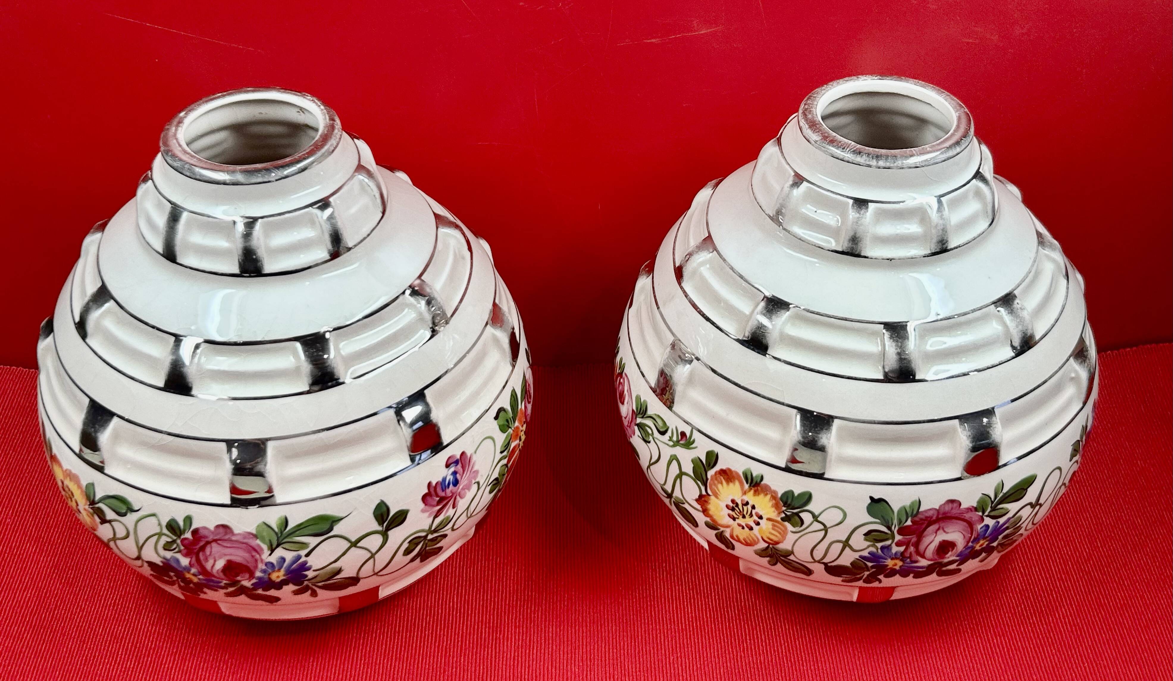 contemporary ceramics pair of Art Deco vases signed Elgé - Vierzon - H 20