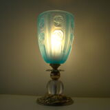 Lampe en bronze tulipe art déco bleue