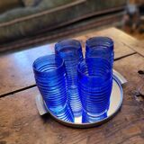 4 cobalt blue glasses – industrial moulded glass – 1970s
