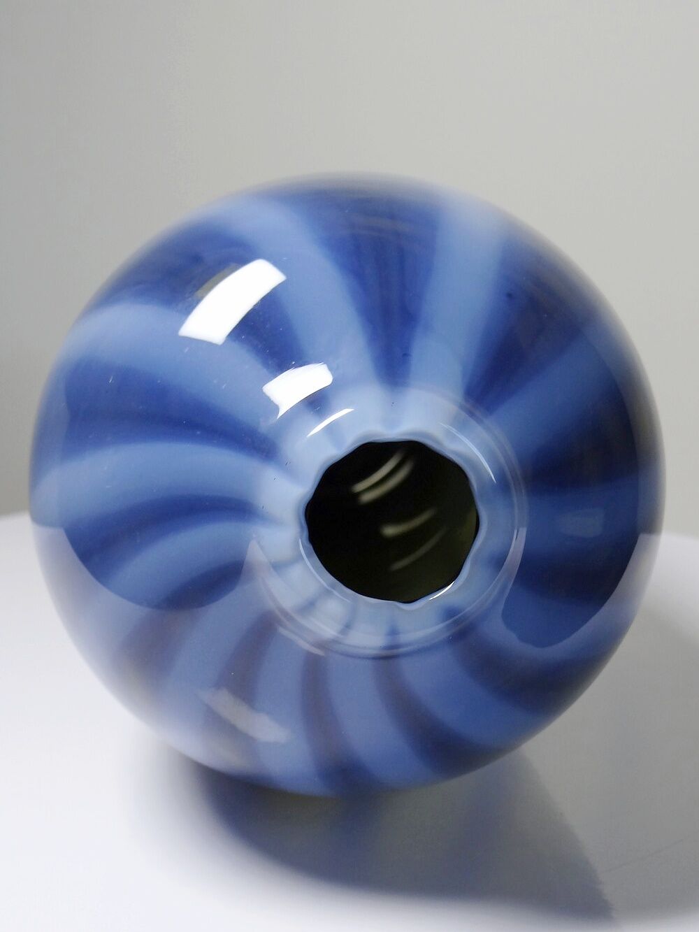 Vintage smoked glass vase lined with opaline, Murano bubble.