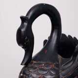 Mid Century Large Black Wooden Swan