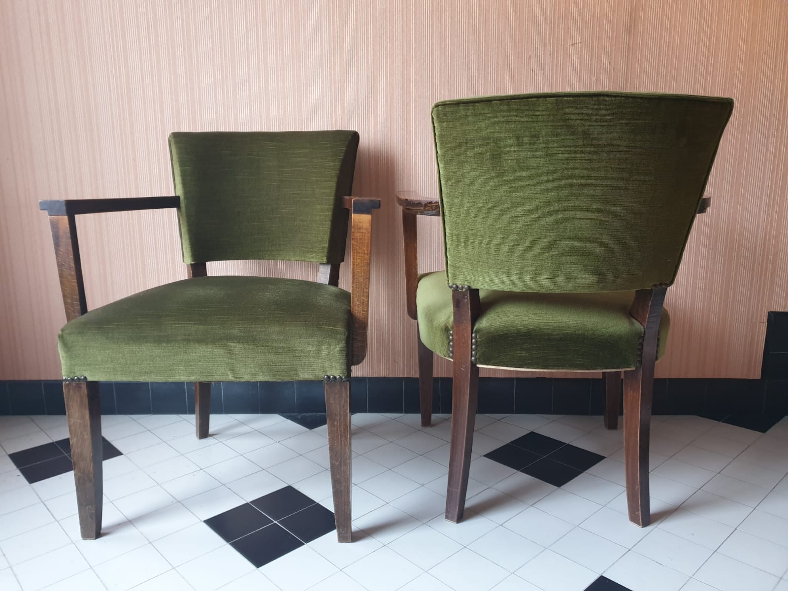 Pair of bridges in green velvet and dark wood