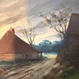 Oil Painting Canvas DEMAREST House Path Forest Landscape River