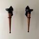 Large set of vintage modernist candle holders in iron and wood, in 2 pieces.