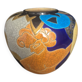 Round vase Émaux de Longwy - 'Theos' decor by Umberto - Art Deco