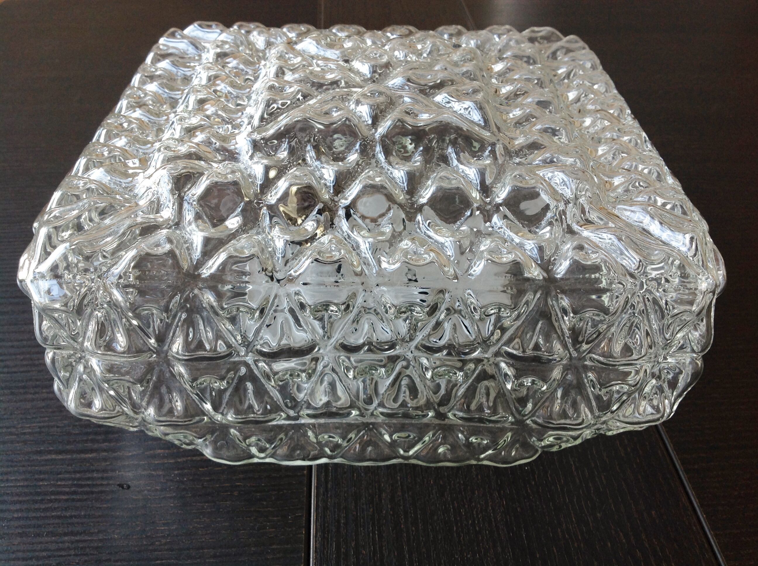 Vintage 60-70s structured glass square ceiling light