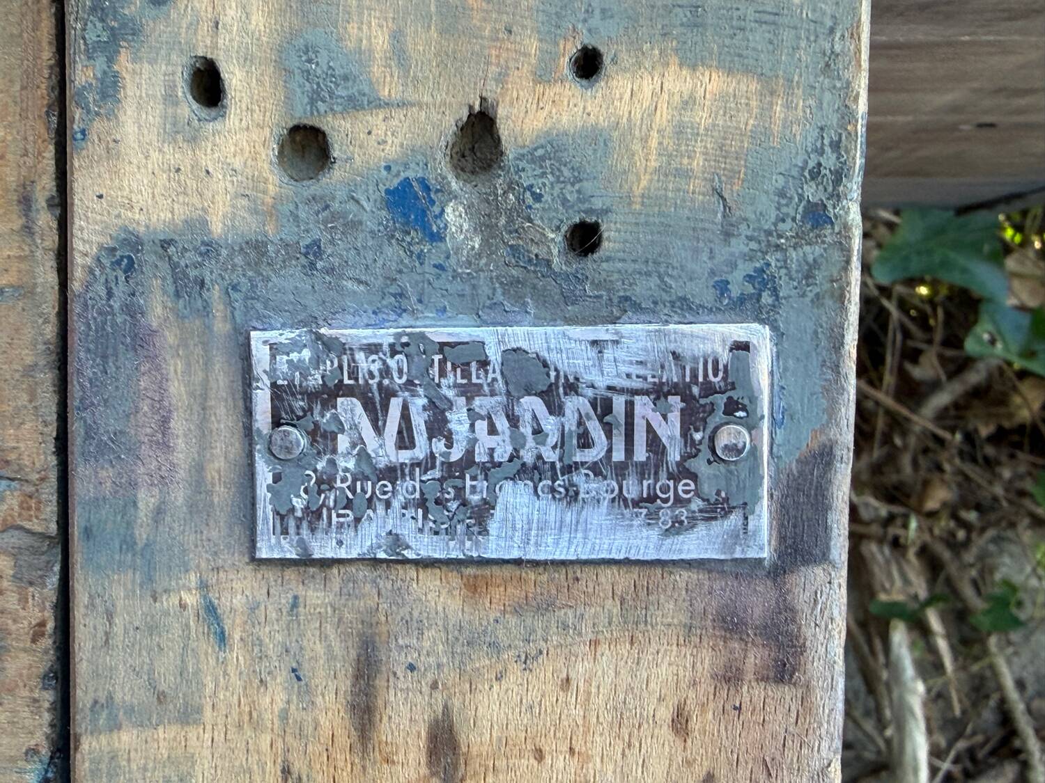 Blue patina beech drawer console established in 1940.