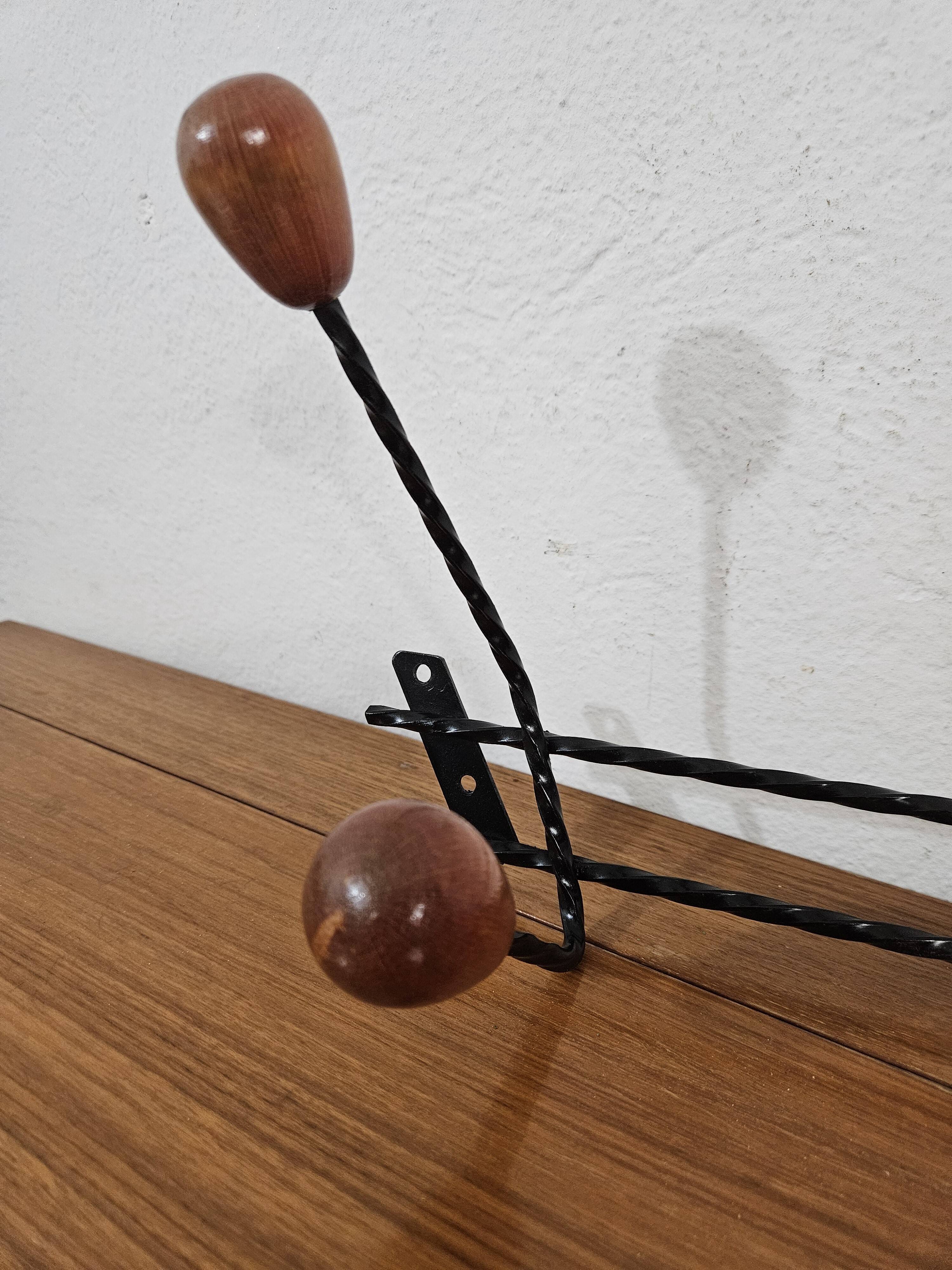 Vintage wall coat rack - Varnished wooden coat rack