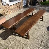 Paire de bancs orme pour table de ferme brutaliste rustique 1950