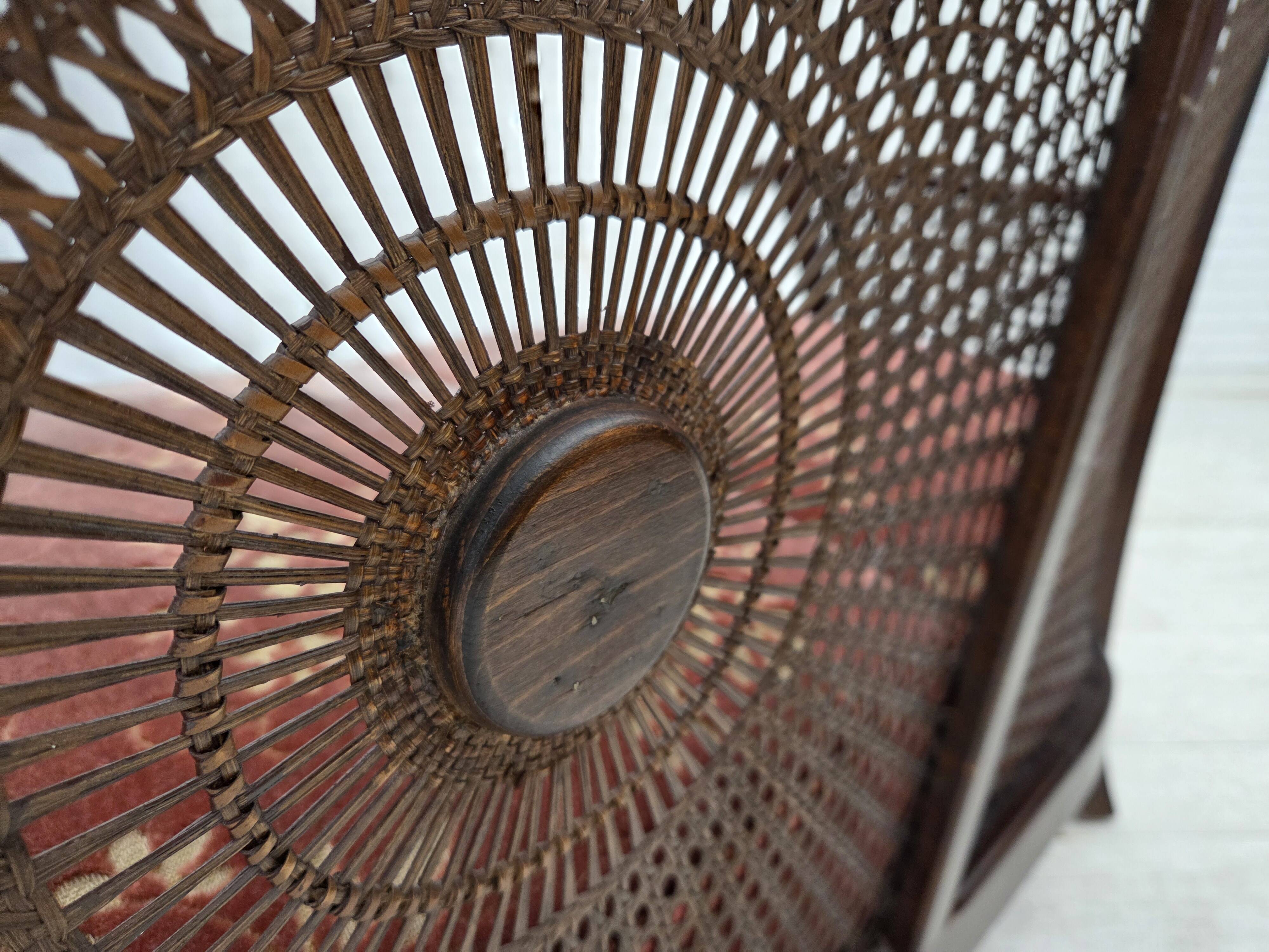 1950s, Danish 3-seater sofa, salmon/pink velour, furniture mesh.