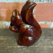 Bouteille Ancienne Grès Émaillée Forme Écureuil Marron + Bouchon Vinta