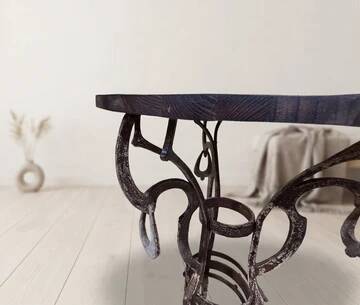Handmade round side table with wrought iron base, circa 1980s, Czechoslovakia, 67 × 50 cm