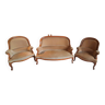 Salon Louis XV -canapé 2 places et 2 fauteuils style bergère -Tissu velours motifs art déco Beige