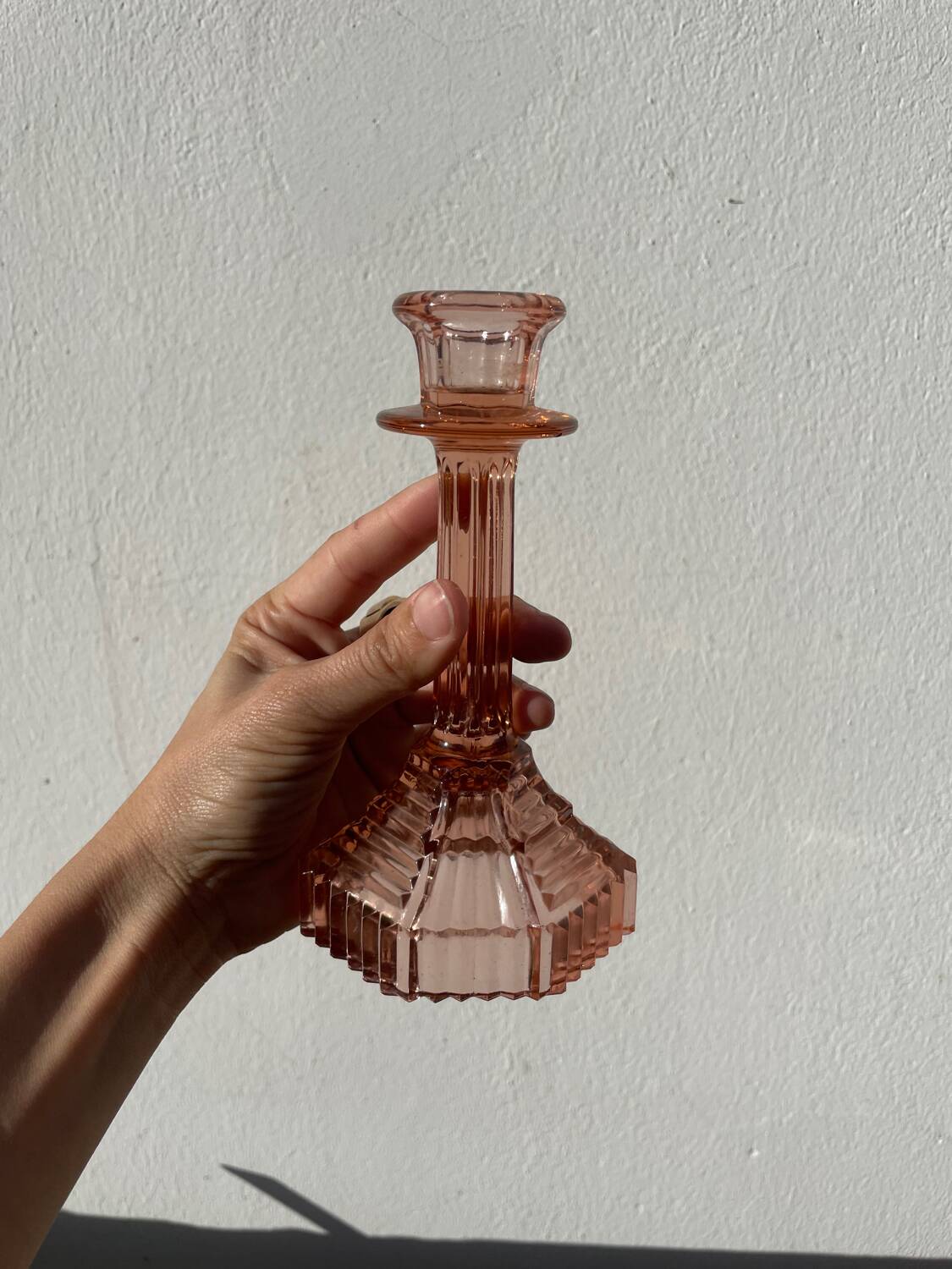 Bougeoir Rosaline verre rose art déco
