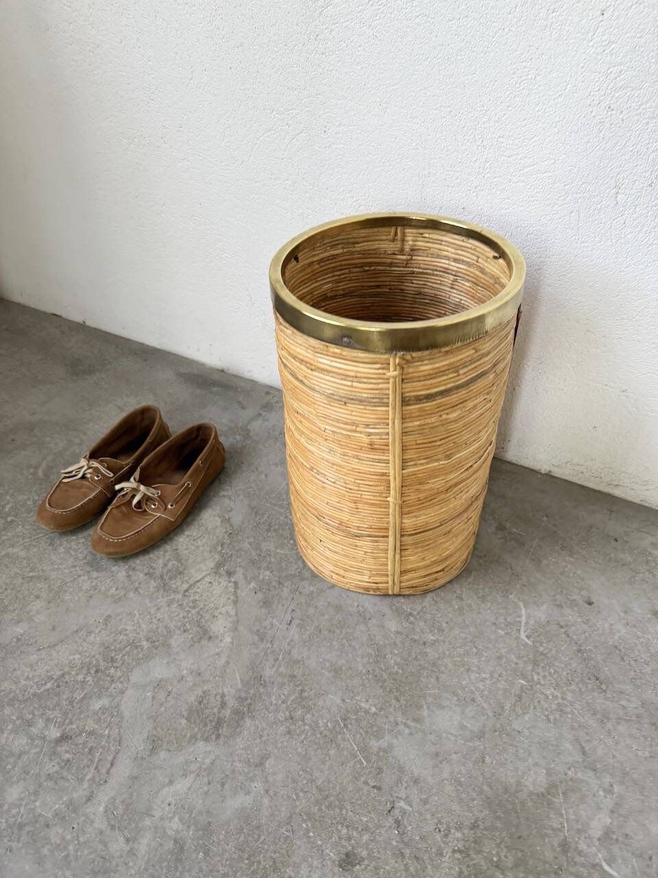 Porte parapluie ou corbeille en rotin, 1970, Italie