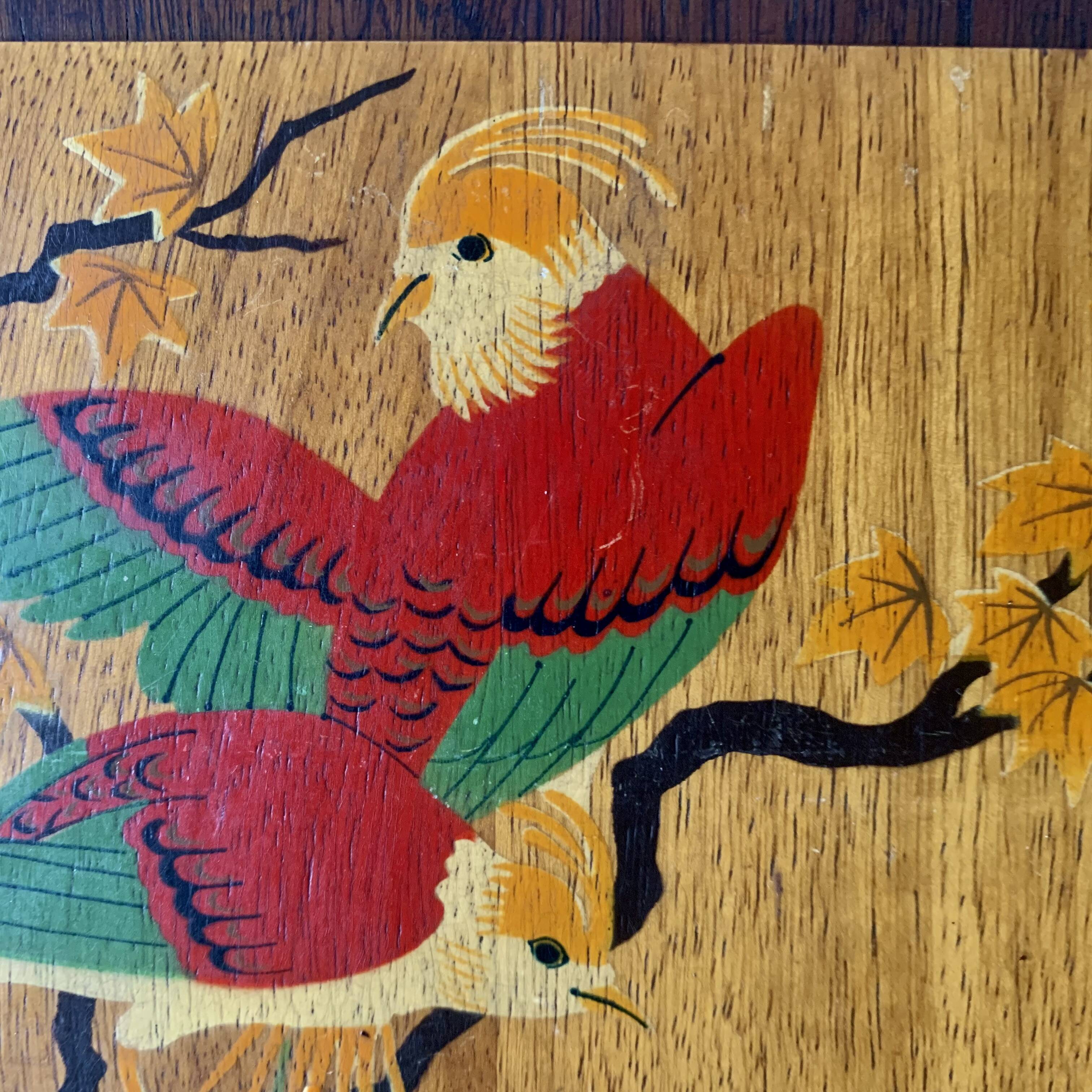Art Deco wall mail holder in painted wood - bird decor