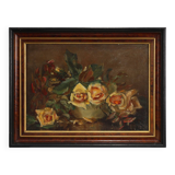 Vintage still life painting of a vase with flowers, France ca. 1940