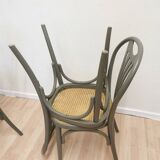 Lot de 6 chaises de salle à manger vintage en bois courbé gris : siège en rotin style Thonet