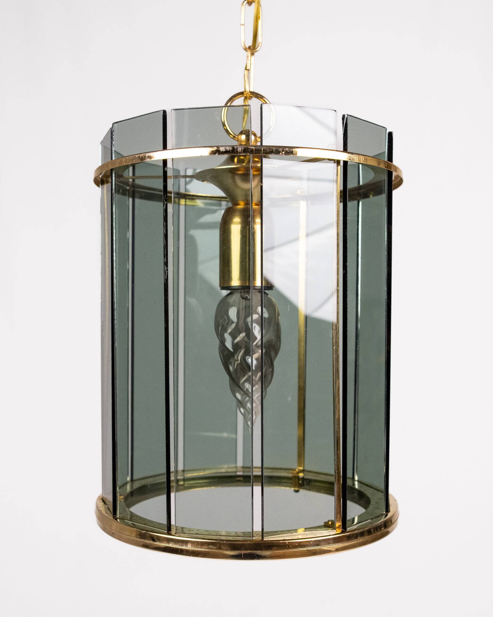 Suspension lanterne en verre et métal, Italie, 1970s