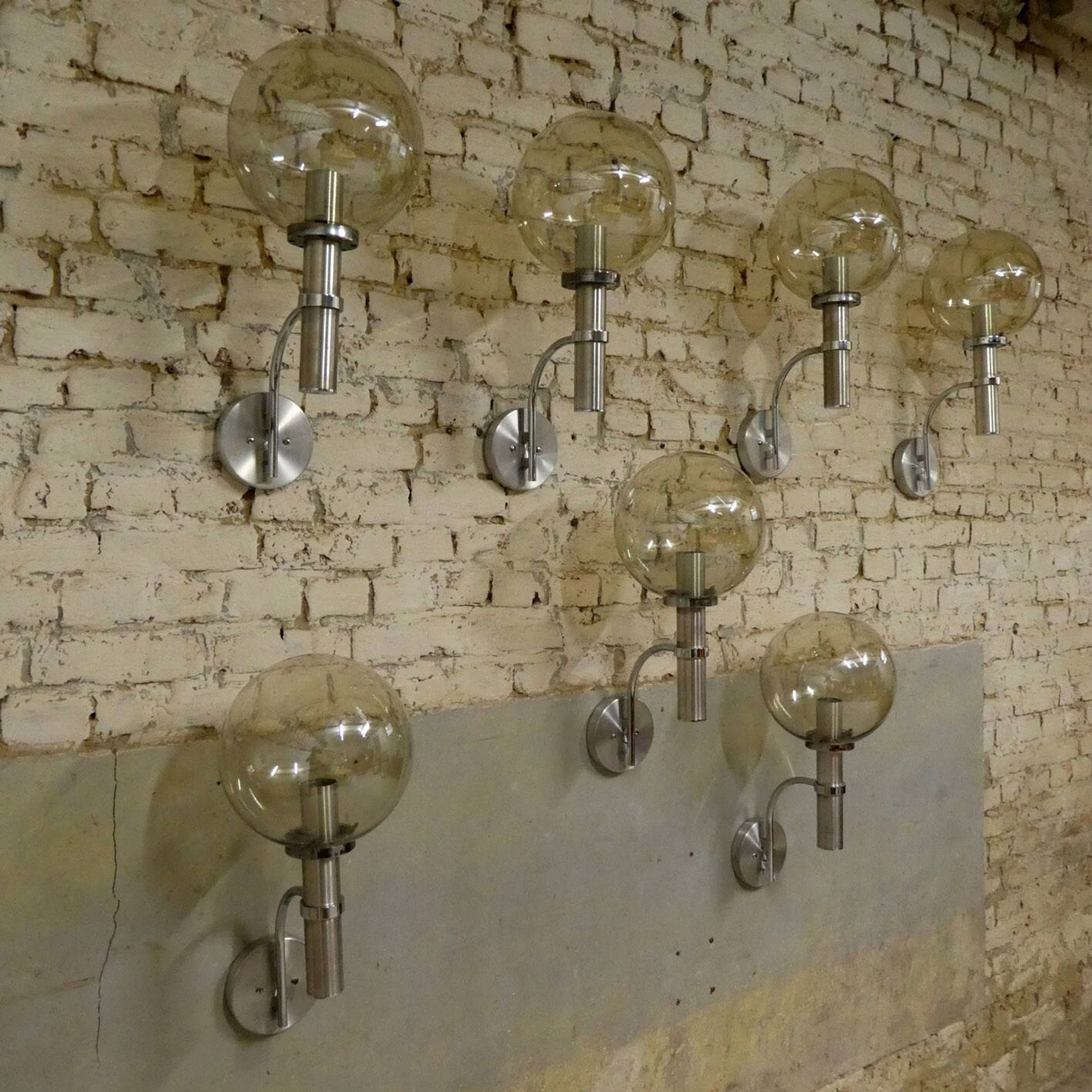 chrome & smoked glass wall light, 1970