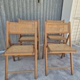 Set of 4 vintage Italian folding chairs in cane 1970s