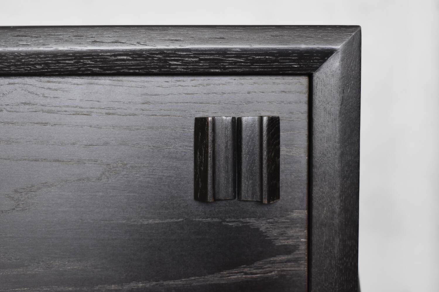 Mid-Century Modern Scandinavian Buffet in Dark Raw Oak with Wooden Handles, 1960s